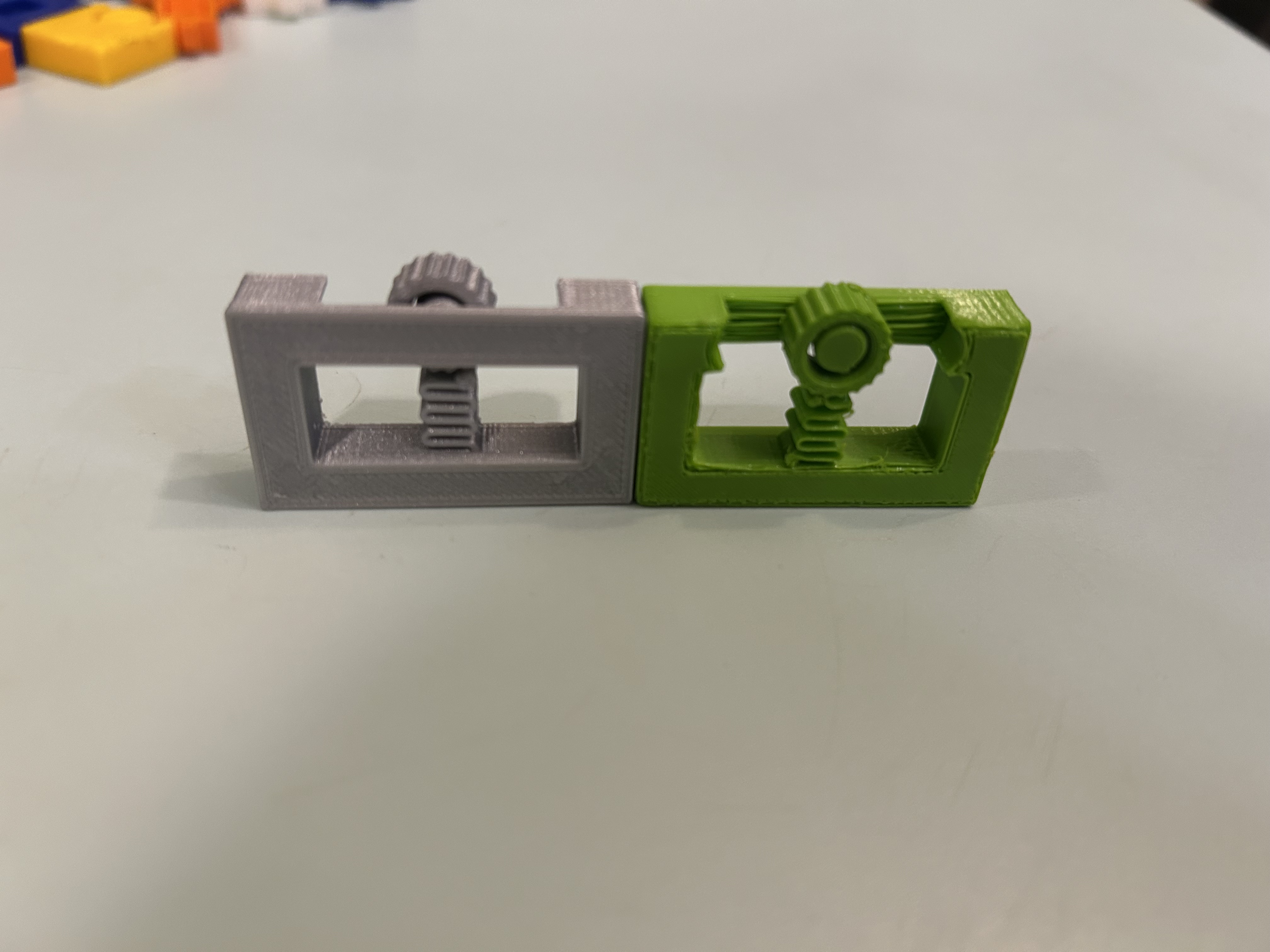 Version 3 gear-and-spring prototypes with wider clearance