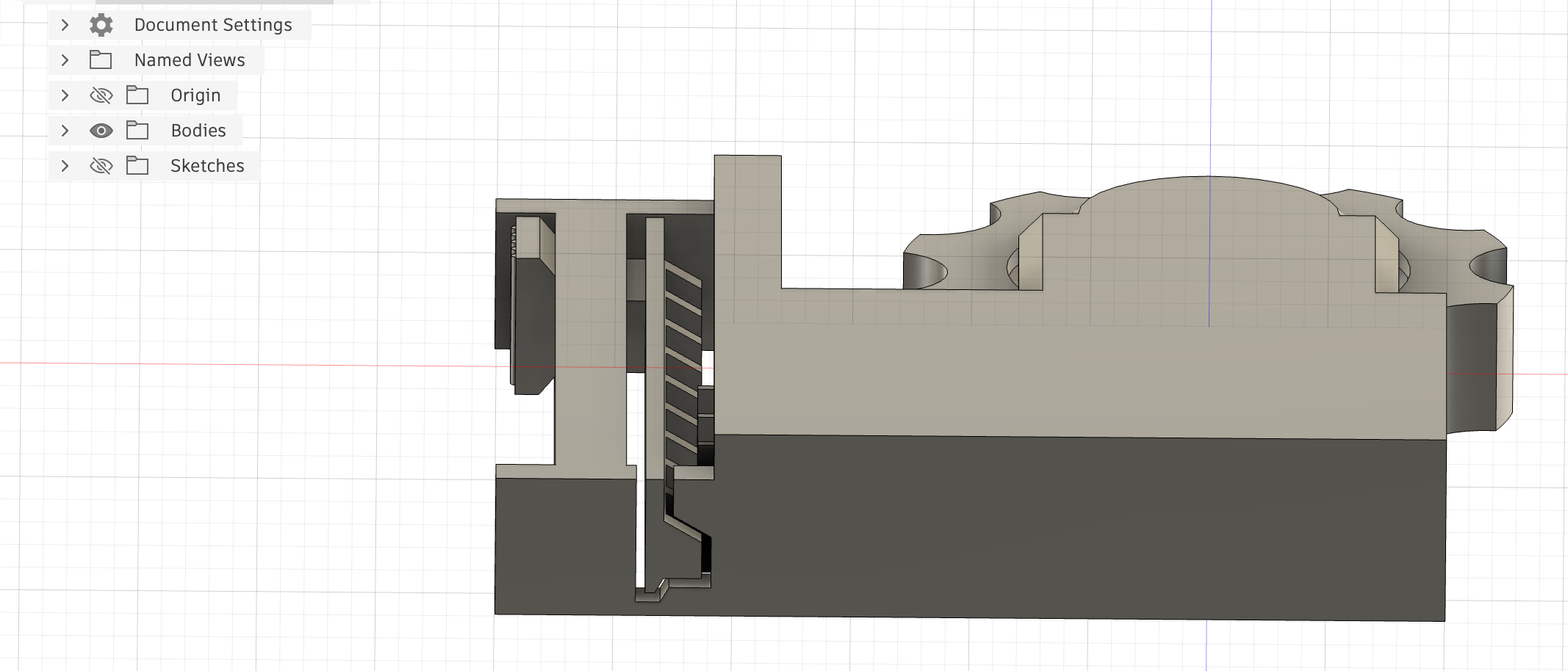 Fusion side view showing Version 10 slider teeth suspended above the build plane